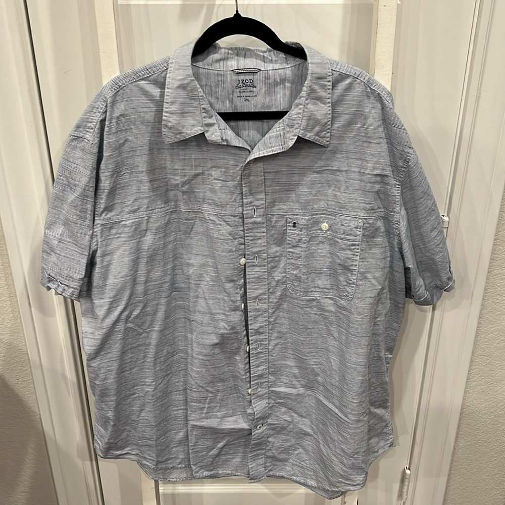Seersucker-style Light Blue Button Up 2XL Relaxed Shirt by Izod Saltwater